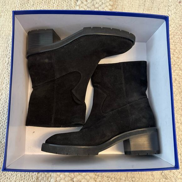 Stuart‎ Weitzman Boulevard Suede Bootie Pull On Black Moto NEW with Box 9.5 - Picture 4 of 9